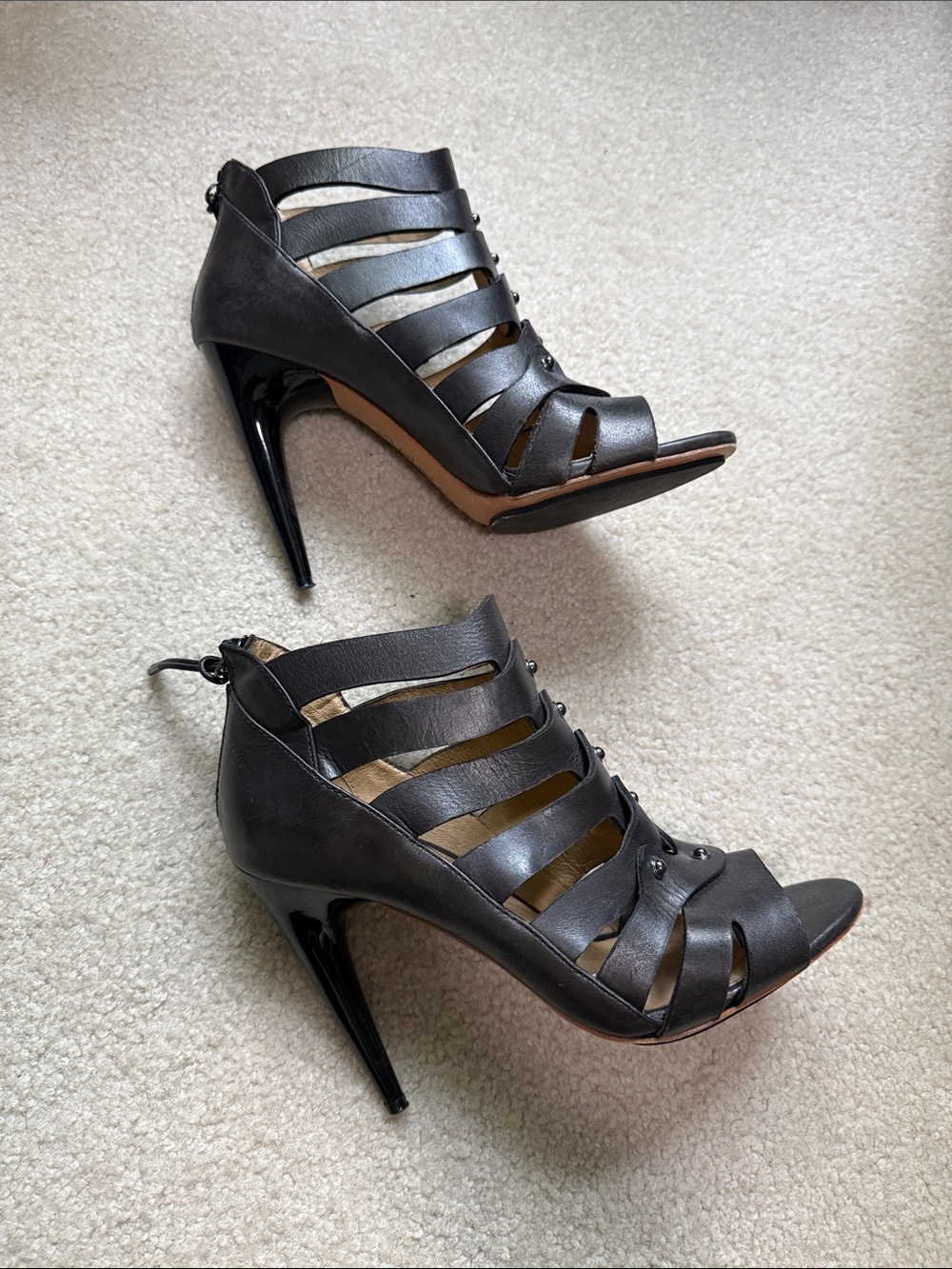 L.A.M.B. Black Strappy Cutout Stiletto Sandals